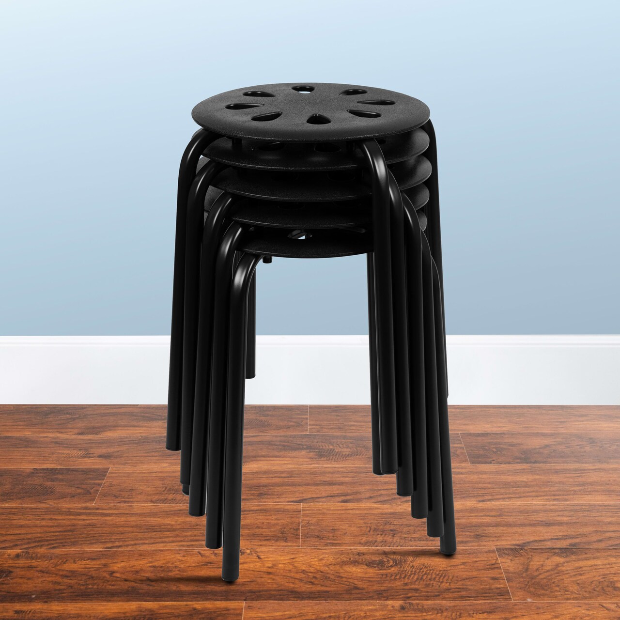 Emma and Oliver Plastic Nesting Stack Stools - School/Office/Home, 17.5"Height (5 Pack)